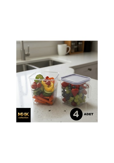 4 Adet Kristal Kare Erzak Ve Gıda Saklama Kutusu 1.6 Lt Şeffaf