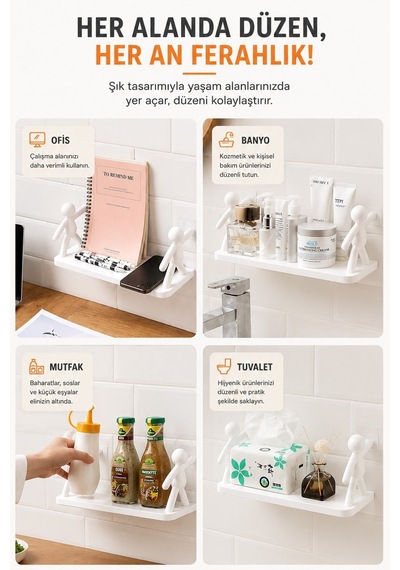 2'li Yapışkanlı Çöp Adam Banyo Organizer Raf Şampuan Kozmetik Baharat Düzenleyici Dekoratif Raf Diğer