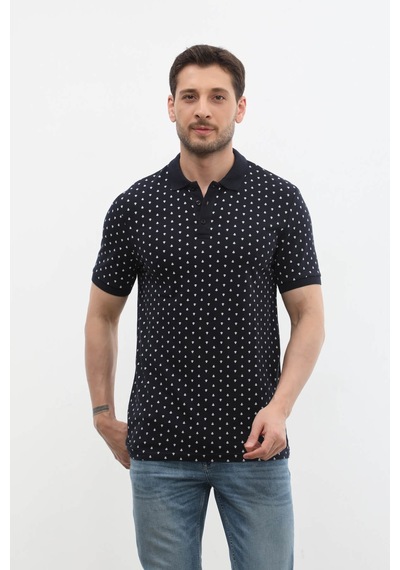 Erkek Polo Yaka Marin Desenli %100 Pamuk Tişört 001