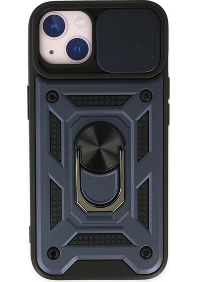 Newface Apple iPhone Uyumlu 14 Kılıf Pars Lens Yüzüklü Silikon - Lacivert Diğer