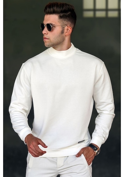 Madmext Beyaz Balıkçı Yaka Sweatshırt 5301 Beyaz