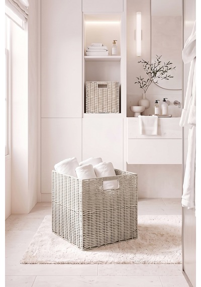 Ocean Home Textile Yıkanabilir Gri Pp Rattan Sepet 33 X 33 X 33 Cm