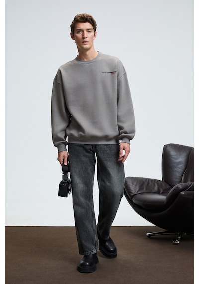 Grimelange PERCY Erkek Yuvarlak Yaka Göğsü Baskılı Sırtı Baskılı Oversize Koyu Gri Sweatshirt