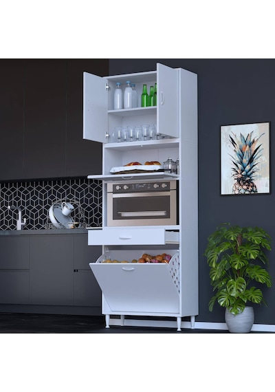 Modilayn Ece Çok Amaçlı Mutfak Dolabı Fırın Bölmeli, Çekmeceli, Kapaklı Ve Sepetli 85 Cm Beyaz Modilayn Ece Çok Amaçlı Mutfak Dolabı Fırın Bölmeli, Çekmeceli, Kapaklı Ve Sepetli 85 Cm Beyaz