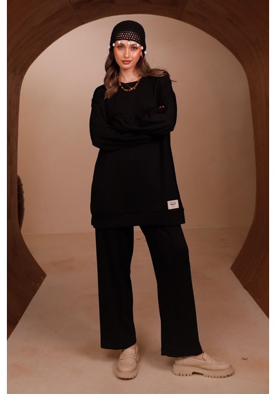 Balenbi Kadın Oysh Modal Kumaş Oversize 80 Cm Tunik Bol Paça Pantolon Tesettür Takım 1228 Siyah Balenbi Kadın Oysh Modal Kumaş Oversize 80 Cm Tunik Bol Paça Pantolon Tesettür Takım 1228 Siyah
