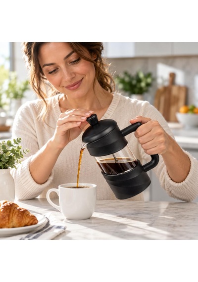 Borosilikat Cam French Press 350 Ml, Siyah Kulplu Piston Filtreli Kahve Ve Bitki Çayı Demleme Aparatı, Manuel Kahve D Diğer
