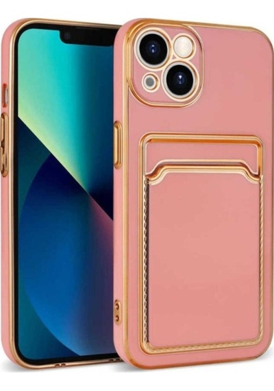 Apple Uyumlu iPhone 13 Kılıf Zore Bark Kartlıklı Kapak Rose Gold
