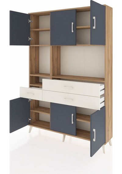Arges Dolap 9 Raflı 3 Çekmeceli 6 Kapaklı 132x30x195 Çam-antr... Çam