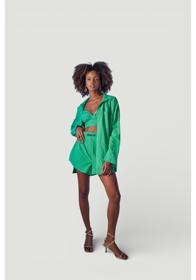 Holly Lolly Oversize Model Düğme Kapamalı Leti Gömlek Yeşil
