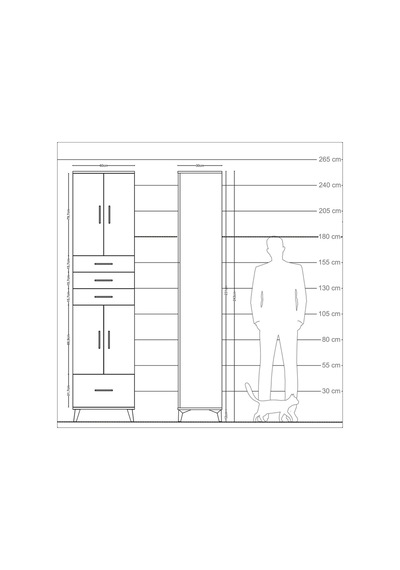 Arges Dolap 4 Raflı 4 Çekmeceli 4 Kapaklı 60x30x243 Çam-antrasit Atlas Çam