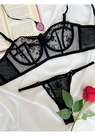Arinda Candice Siyah Çiçek Desenli Brode İşlemeli Tek Renk Balenli Kapsız Askıları Çıkarılabilir Bralette Sütyen Tanga Alt Üst İç Çamaşırı Takımı 2 Parça Arinda Candice Siyah Çiçek Desenli Brode İşlemeli Tek Renk Balenli Kapsız Askıları Çıkarılabilir Bralette Sütyen Tanga Alt Üst İç Çamaşırı Takımı 2 Parça