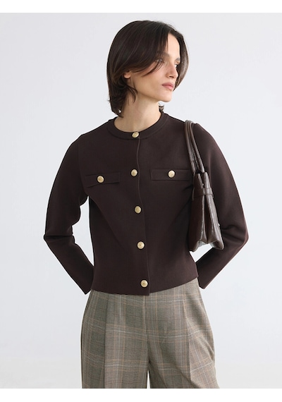 LC Waikiki Lcw Everyday Kahverengi Bisiklet Yaka Kadın Triko Hırka Dark Brown