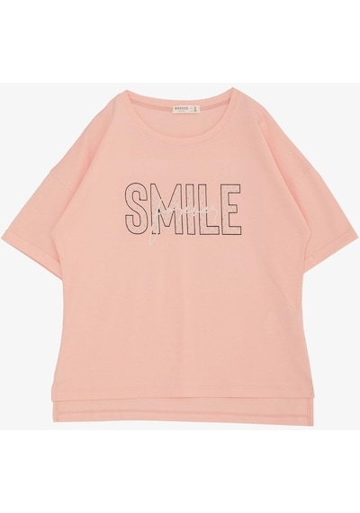 Breeze Kız Çocuk Tişört Smile Yazı Baskılı Taşlı 9-16 Yaş, Somon-somon Somon Breeze Kız Çocuk Tişört Smile Yazı Baskılı Taşlı 9-16 Yaş, Somon-somon Somon