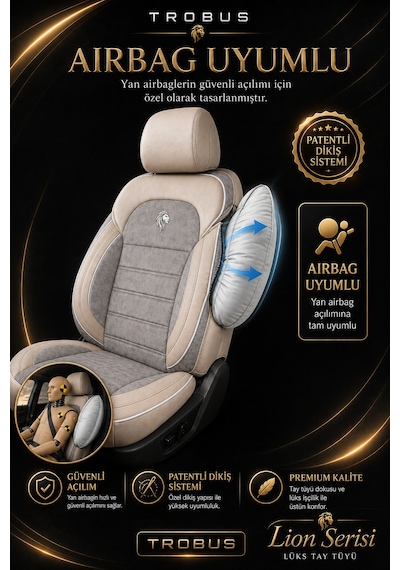 Renault R9 Broadway 1990-2000 Uyumlu Lion Serisi Tay Tüyü Bej Premium Koltuk Kılıfı