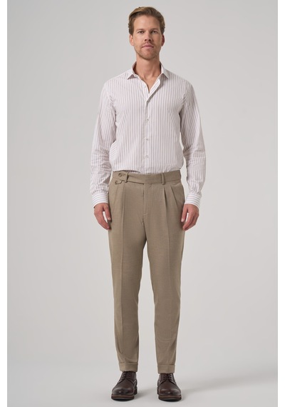 Morven Erkek Bej Poliviskon Trend Desenli Slim Fit Çift Pile Pantolon 26ms003010653 Bej