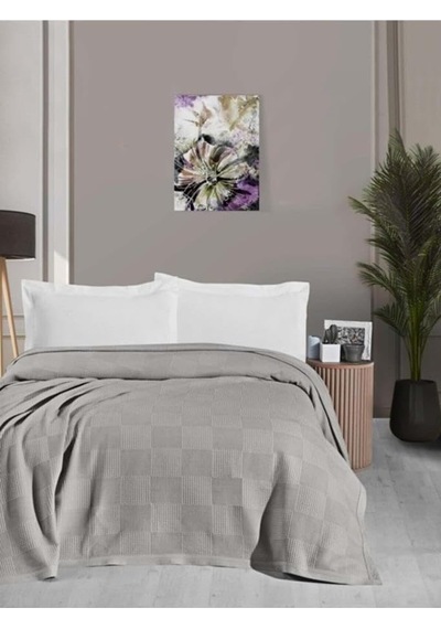 220x240 Çift Kişilik Gri Pike Modern Kare Desenli, Yumuşak Ve Nefes Alabilen Yatak Örtüsü, Dört Mevsim Kullan Diğer