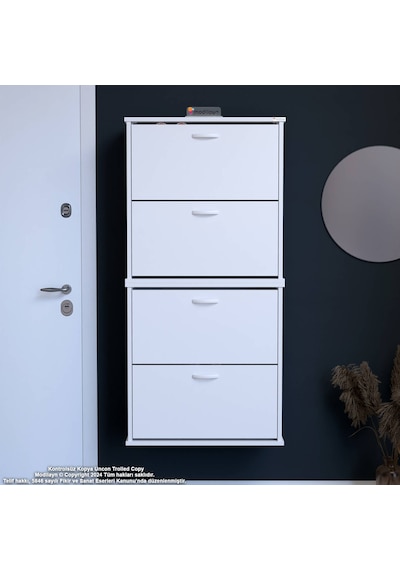 Modilayn Umay Asma Antre Hol 72 X 148 X 25,5 Cm Lik 4 Düşer Kapak 8 Göz Bölmeli Ayakkabılık Beyaz