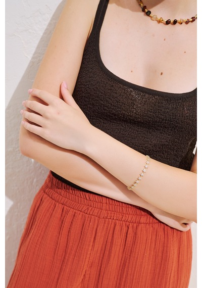 Çiçek Taşlı Bileklik Gold Ss26blk00041-51
