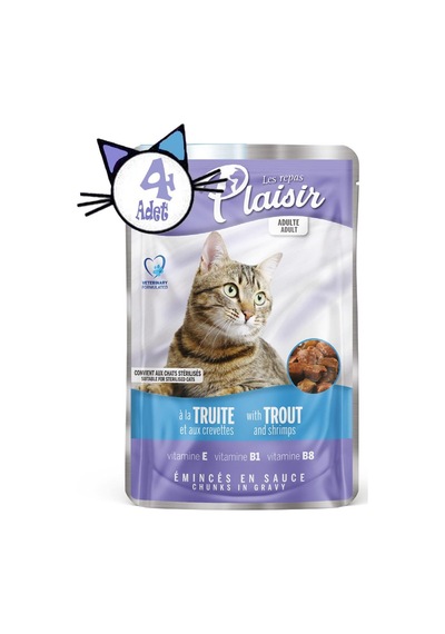 Plaisir 100Gr Pouch Alabalık&amp;Karidesli Yaş Kedi Maması 4Adet