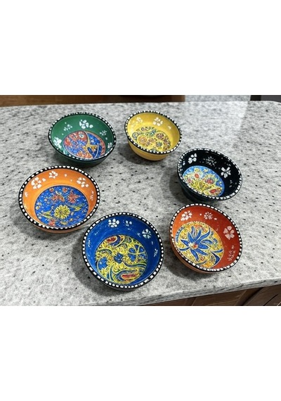 Seramik Çerezlik Sosluk Kahvaltılık Sunumluk Kase El Yapımı Hand Made - Kabartma Çiçek Desenli Çok Renkli