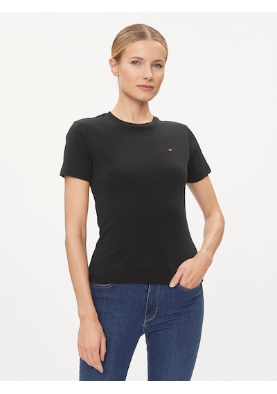 Tommy Hilfiger Logo Nakışlı Kadın T-shirt Siyah