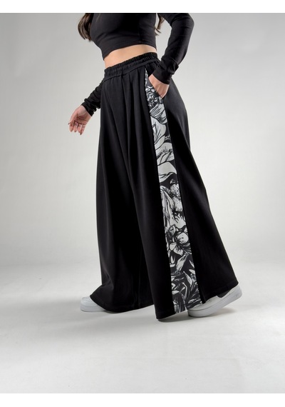 Cocopelli Desenli Siyah Oversize Kadın Samurai Pantolon Coc2775 Siyah