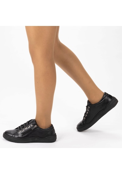 Kadın Hakiki Deri Geniş Kalıp Günlük Ayakkabı Sneakers Siyah