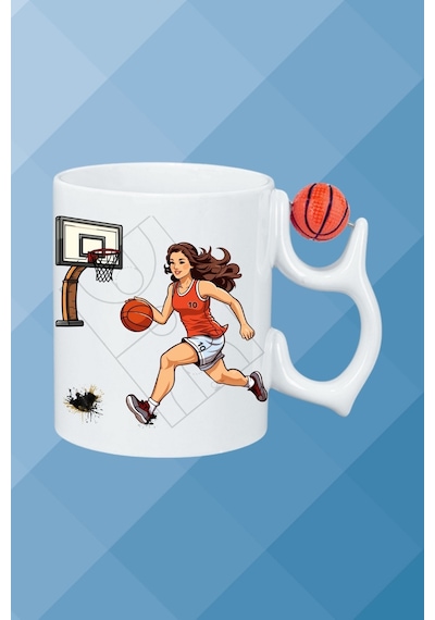 Basketboll Toplu Basket Sever Kupa Bardak Çay Kahve Fincanı Kadın Oyunculu-14 Beyaz