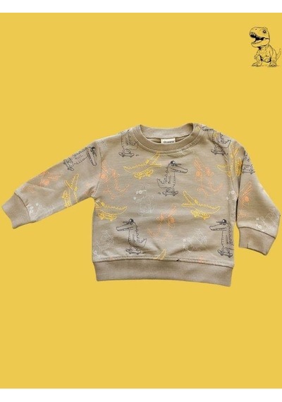 Cantoy Erkek Bebek Dinazor Desenli Sweatshirt-15354 Kahverengi