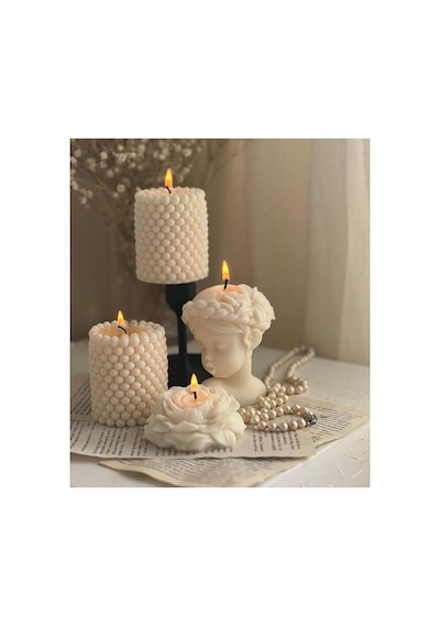 Dekoratif Beyaz Renk Şakayık Gül 3 Lü Gül 7x7 Cm Modern Dekoratif Soy Mum Tüm Renkelr