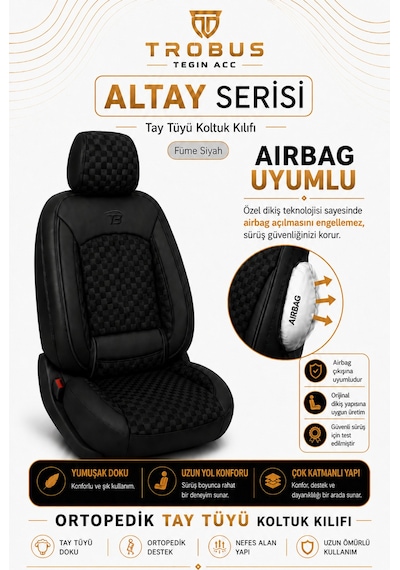 Citroen C4 Cactus 2014-2020 Uyumlu Altay Bel Destekli Tay Tüyü Siyah Koltuk Kılıfı Siyah