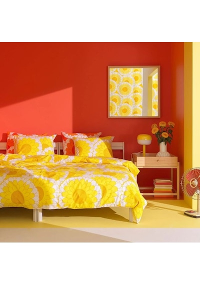 Ikea Kransmalva Çift Kişilik Nevresim Takımı 220 X 240 Cm Beyaz - Sarı