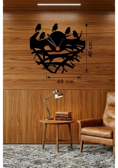 Mey İthalat Dallarda Kuşlar Tasarım Ahşap Duvar Saati - 40x40 Cm Dekoratif Saat Çok Renkli