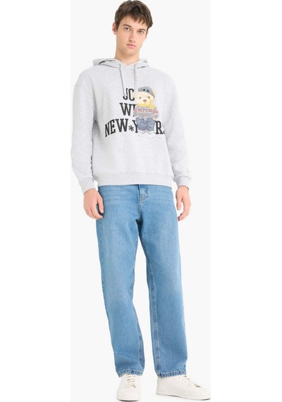 Defacto Boxy Fit Kapüşonlu Baskılı Sweatshirt F2248ax25wngr389 Gri