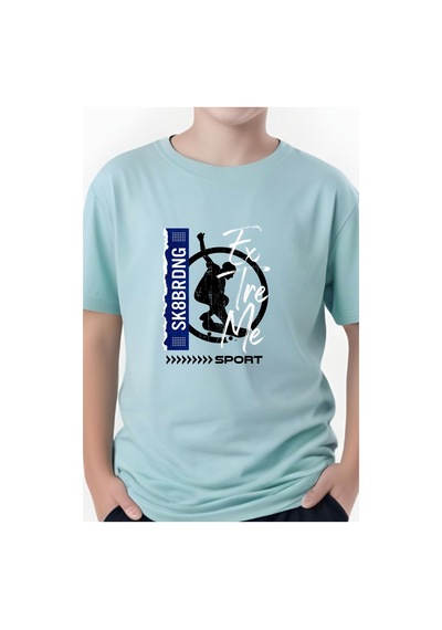 Panios Kids Baskılı Erkek Çocuk Kısa Kollu Yuvarlak Yaka T-shirt Mint Yeşili