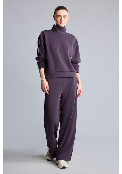 Defacto Ultra Yumuşak Standart Fit Yarım Fermuarlı Biyeli Dik Yaka Modal Sporcu Basic Sweatshirt H4537ax26aupr467 Mor-pr467