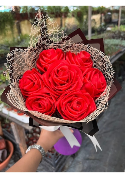 7 Li Saten Gül Buketi, Hediyelik Güller, Saten Gül Buketi