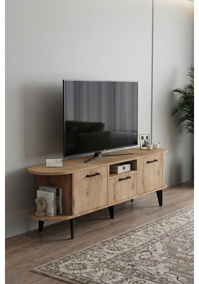 Tv Sehpası 160 Cm Modern 3 Kapaklı Tv Sehpa Çok Amaçlı Konsol Ünitesi Mira Bej
