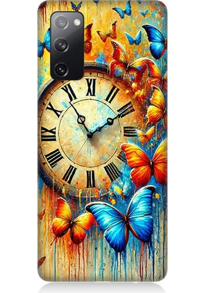 Samsung Galaxy S20 Fe Uyumlu Saat Ve Kelebek Zamanı Desenli Silikon Kılıf Çok Renkli