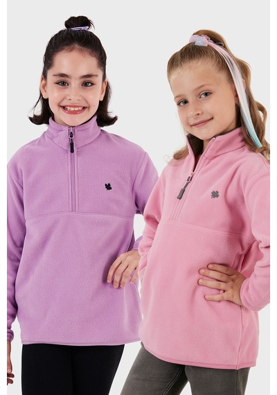Lela Yumuşak Dokulu Fermuarlı Dik Yaka Şardonlu 2'Li Paket Çocuk Polar 5905002S2 Lila-Şeker Pembe