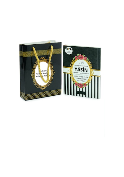 Hediyelik Mevlüt Seti İsme Özel Etiketli Çantalı 80 Sayfa Yasin Kitabı - Siyah