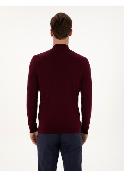 Cacharel Bordo Slim Fit Pamuk Karışımlı Yarım Balıkçı Yaka Triko Kazak Kırmızı