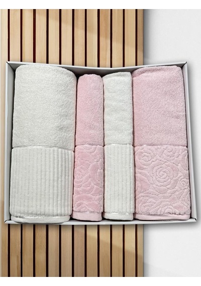 Sevgi Hamam Takımı 4 Parça Krem - Pudra Çok Renkli