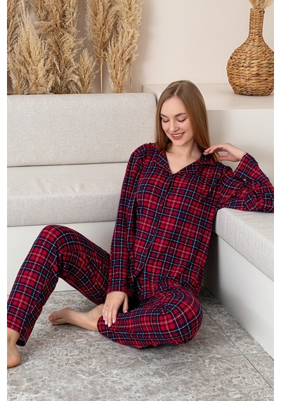 Nisanca Uzun Kollu Milan Gömlek Pijama Takımı- Soft Seri Bordo