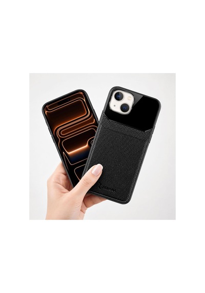 Apple İphone 13 Uyumlu Kılıf Lens Deri Kılıf Siyah