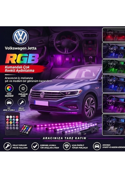Volkswagen Jetta Ayak Altı Led Kumandalı Araç Içi Aydınlatma 4 Lü Sese Duyarlı Renk Değiştirme Özellikli