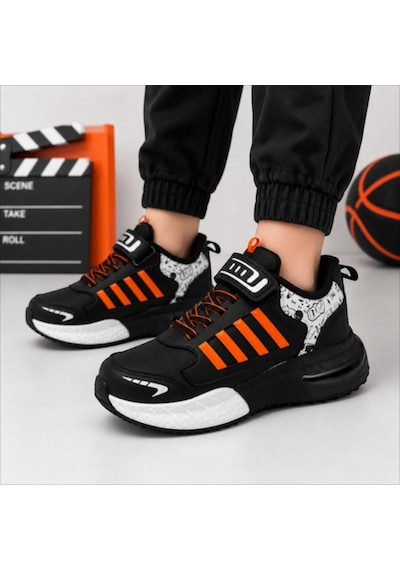 Black Flex Grafiti Çocuk Sneaker Ayakkabı Siyah Oranj 31-35 2651 Sıyah