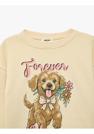 Koton Bisiklet Yaka Uzun Kollu Şardonlu Köpek Baskılı Sweatshirt Bej 7wkg10406ak Ekru