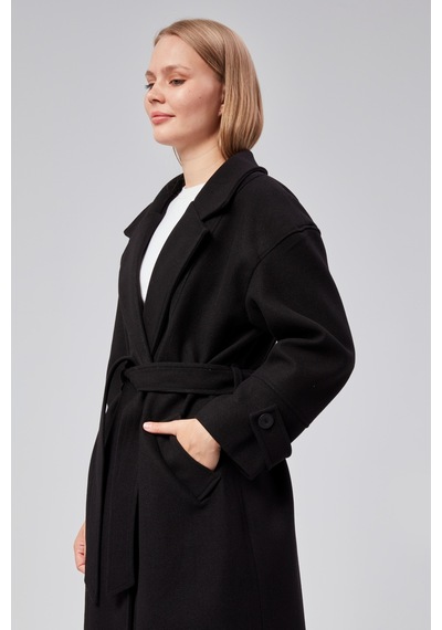Kuşaklı Oversize Kaşe Kaban 001