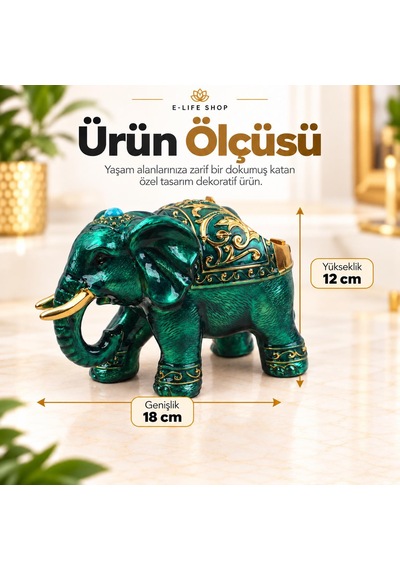 Lüks Alaşım Metal Fil Figürlü Kapaklı Dekoratif Küllük Ve Takı Saklama Kutusu Metal Biblo 18 X 12 Cm 28643038